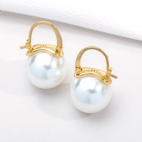 Alicia Bonnie Blanche Gold Pearl Drop Huggie Hoop Earrings, Sterling Silver Post - Picture 2 of 6